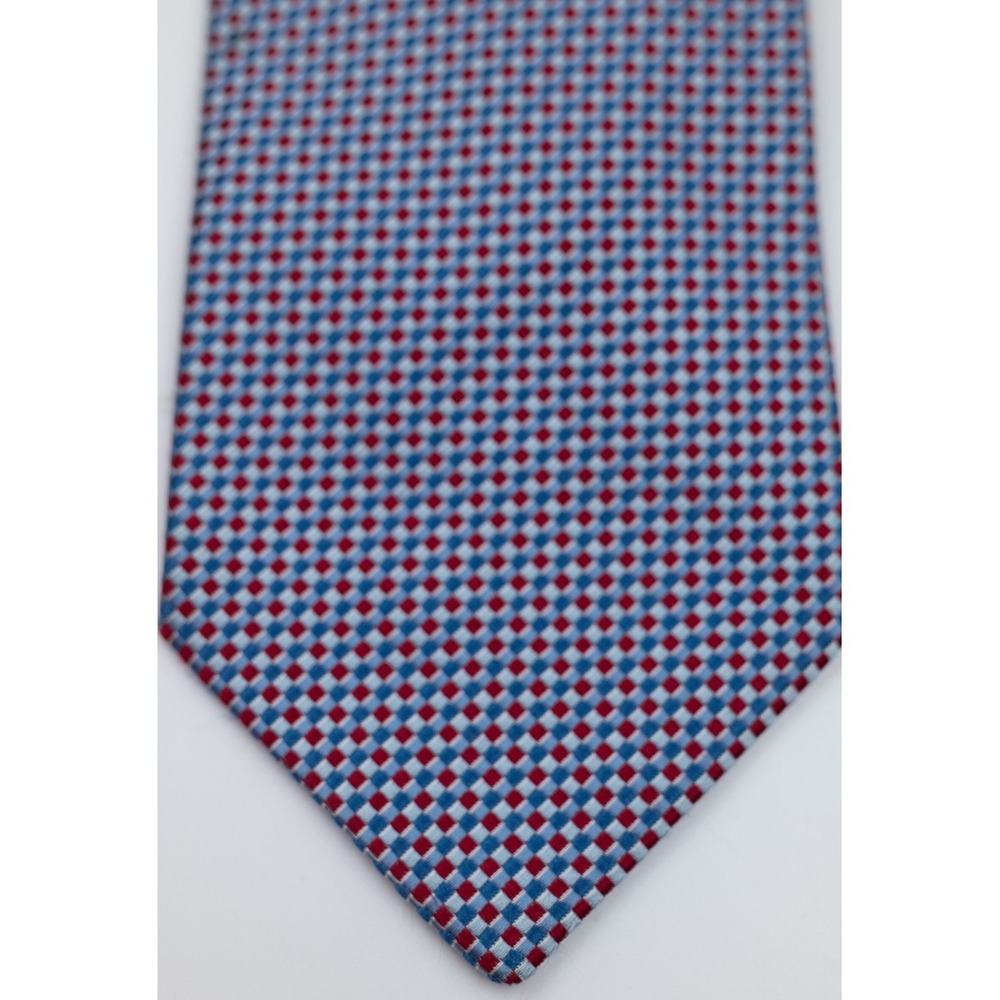 NEW Charvet Place Vendome Silk Tie Red Blue Micro Check Geometric Made in France